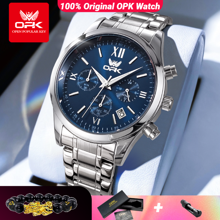Leather Watch Band Men - OPK 6052 Mens Watch Automatic Date