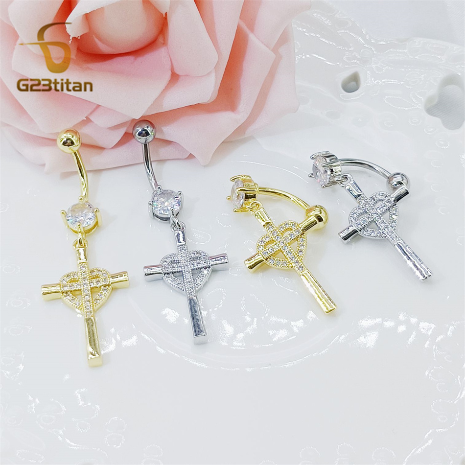 CZ Heart Cross Zircon Dangled  - Curved Spring Bar avaliação e preço