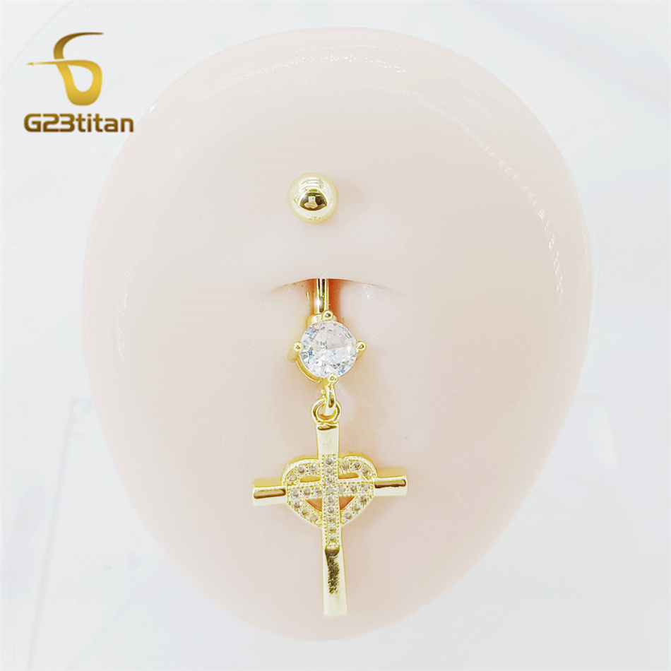 CZ Heart Cross Zircon Dangled  - Curved Spring Bar avaliação e preço