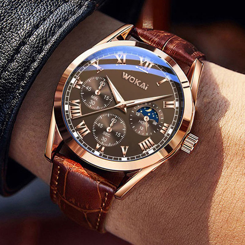 WOKAI Fashion Casual Business  - Leather Watch Band Men avaliação e preço