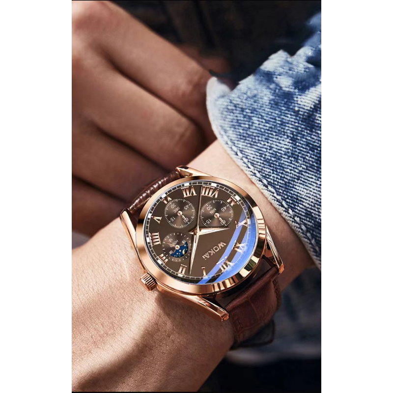 WOKAI Fashion Casual Business  - Leather Watch Band Men avaliação e preço