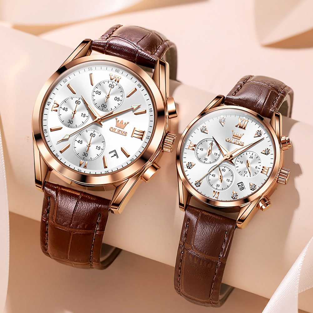 OLEVS Couple Watch for Men Wom - Leather Watch Band Men avaliação e preço