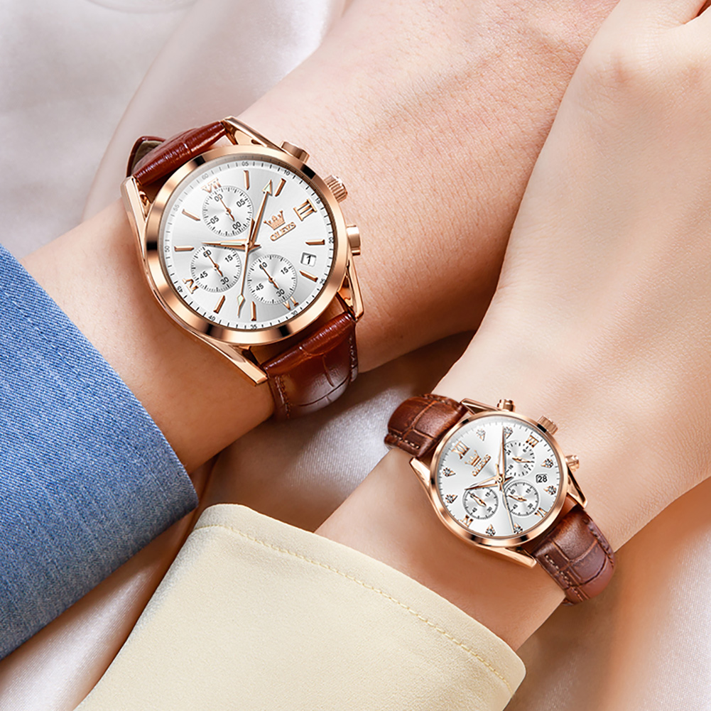 OLEVS Couple Watch for Men Wom - Leather Watch Band Men avaliação e preço