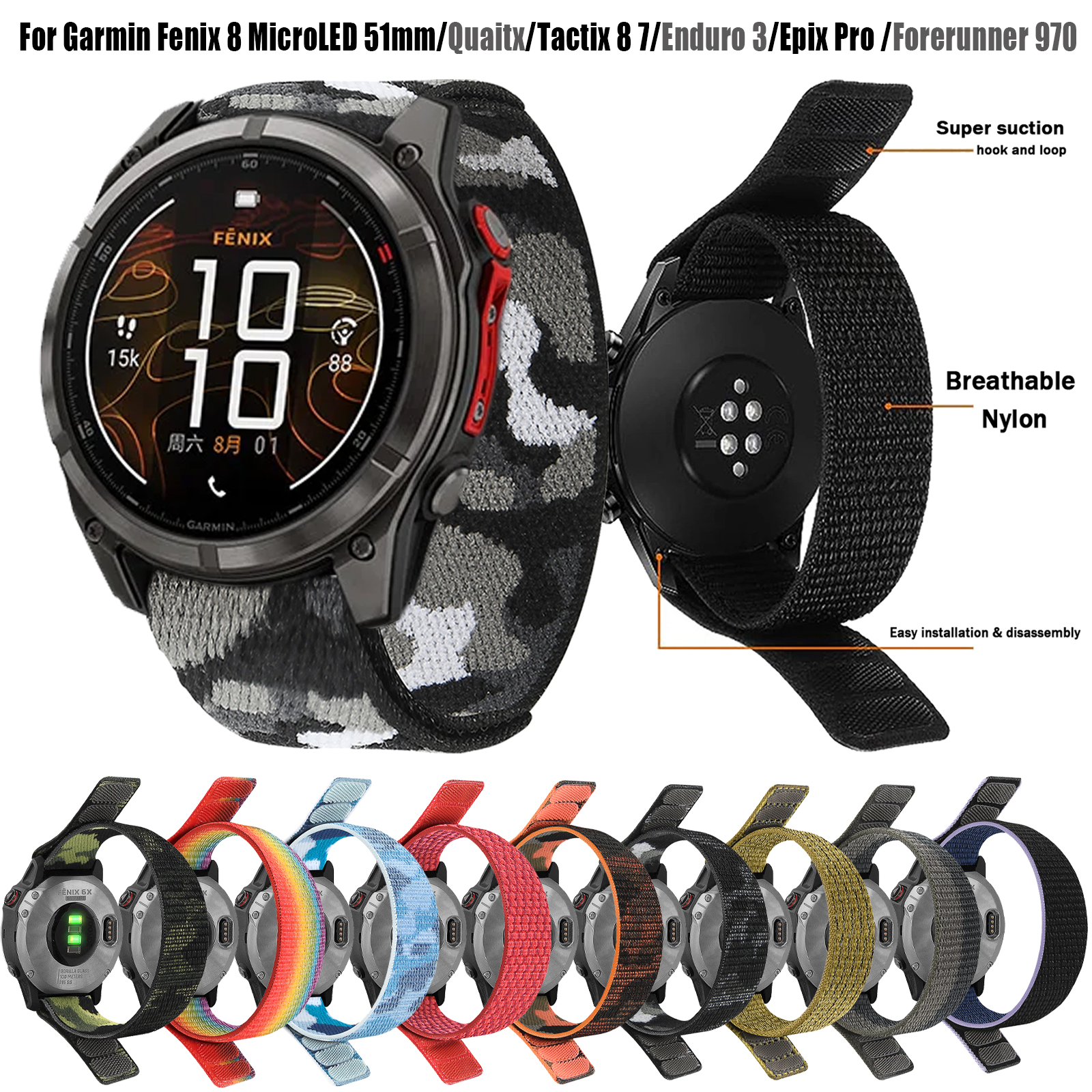 22mm 26mm Nylon QuickFit Strap - Sport Loop Velcro avaliação e preço