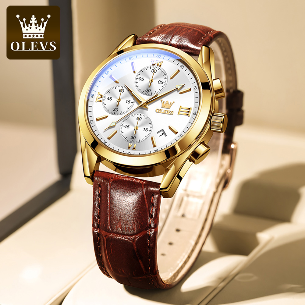 OLEVS 2872 Chronograph Men's W - Leather Watch Band Men avaliação e preço