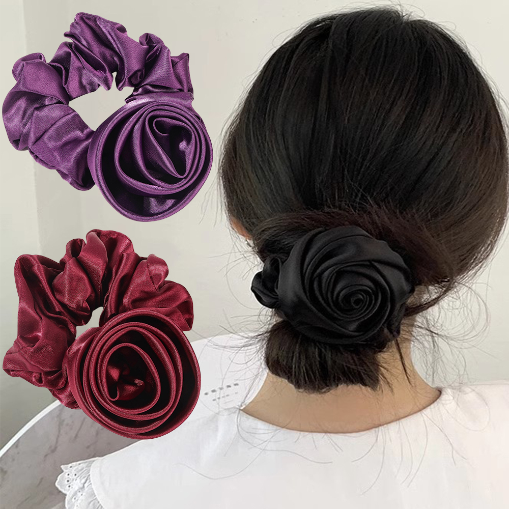 Korean Women Rose Elastic Hair - Silicone Band Women avaliação e preço