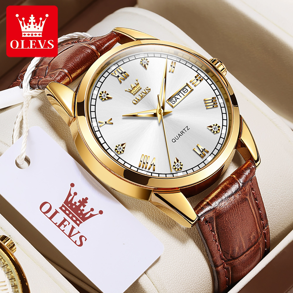 OLEVS 6896 Top Brand Men Quart - Leather Watch Band Men avaliação e preço