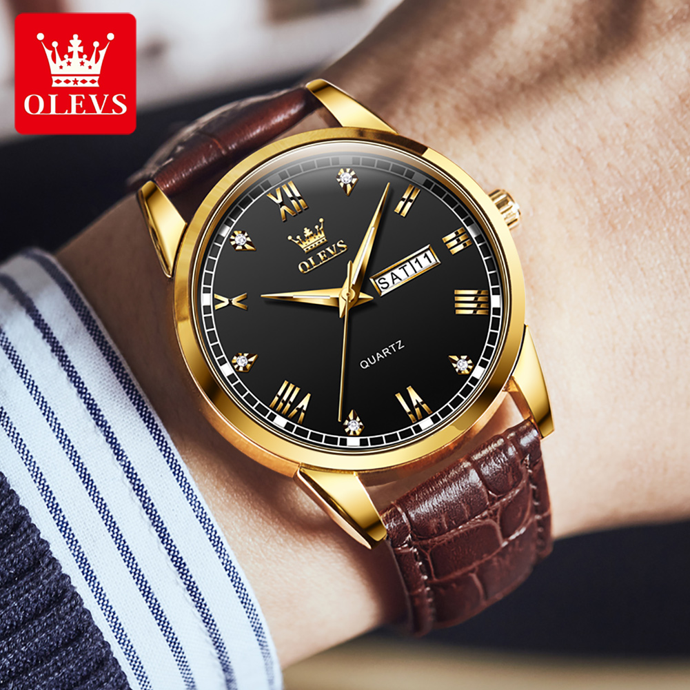 OLEVS 6896 Top Brand Men Quart - Leather Watch Band Men avaliação e preço