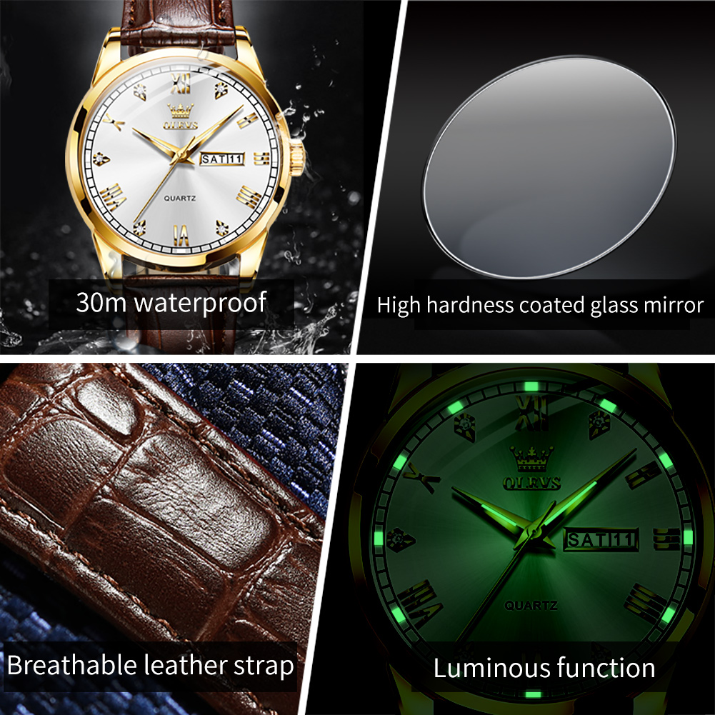 OLEVS 6896 Top Brand Men Quart - Leather Watch Band Men avaliação e preço